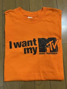 デッドストック　ビンテージ　MTV オレンジ　Sサイズ　 エルサルバドル製　半袖プリントTシャツ　I WANT MY MTV 夏フェス　美品