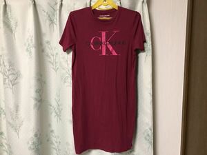 美品 カルバンクライン Calvin Klein 半袖 Tシャツ ワンピース ピンク ロゴ レディース トップス カットソー