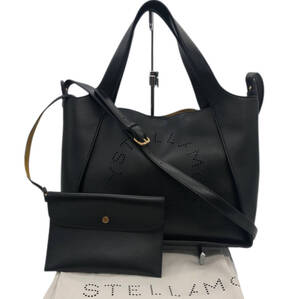 【美品】STELLAMcCARTNEY ステラマッカートニー 513860 パンチング ロゴ 2way ハンド ショルダー バッグ 黒 エコソフトレザー 付属有