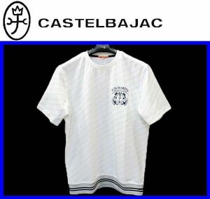 ★48(L)★\24200〓CASTELBAJACカステルバジャック〓ロゴ総柄メッシュ半袖Ｔシャツ01white