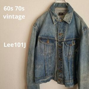 60s 70svintage Lee101J denim JK 44　四角黒タグ Lee Vintage Denim Jacketr 101-J 60~70年代 リー デニムジャケット Gジャン