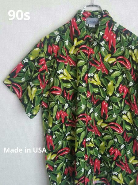 90s ヴィンテージ　High Seas Tradinng　Hawaiian Shirts red, green and yellow pepper シャツ　made in USA