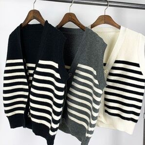 ミームセレクト ボタン付Vネックボーダーベスト