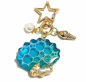 ハンドメイド　レジン　キーホルダー　シェル　貝　海　波打ち際　Sea Ocean 