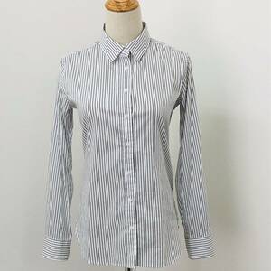 a00263 極美品 UNIQLO ユニクロ ブラウス 長袖 シンプル 綿混 S ストライプ レディース 万能 上質 上品 通勤 スーツ オフィス映え 綺麗系