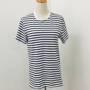 a00268 美品 Navy ネイビー マックハウス Tシャツ 半袖 綿混 丸首 シンプル カジュアル M 白 ネイビー ボーダー レディース 万能 上質 古着