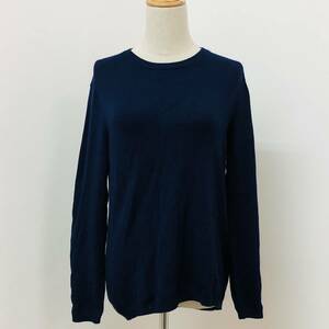 a00278 ZARA ザラ ニット 長袖 薄手 丸首 シンプル スナップボタン L(USA) ネイビー 紺 無地 レディース 万能 上質 上品 華やか 古着 USED