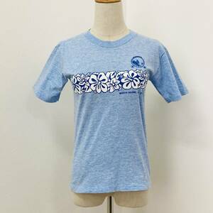 a00572 United Sports ユナイテッドスポーツ Tシャツ 半袖 丸首 ハワイ トロピカル USA:S34-36 水色 プリント メンズ USA製 カジュアル