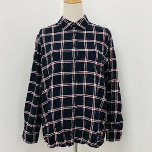 a00672 美品 UNIQLO ユニクロ レディース シャツ 長袖 カジュアル L ネイビー チェック柄 綿100% 万能 シンプル カジュアルデニムコーデ