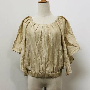 a00732 ultimate beautiful goods Ballsey Ballsey blouse short sleeves simple silk 74% 26% natural ound-necked thin 38size L Gold beige lustre plain 