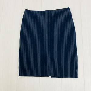 a00812 美品 ZARA BASIC ザラベーシック タイトスカート 膝丈 シック シンプル M ネイビー ストライプ 上品 オフィススタイリッシュルック