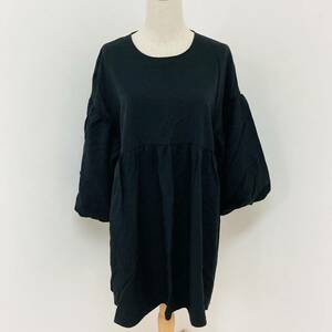 a00848 美品 ZARA ザラ チュニック 七分袖 ボリューム EUR:L USA:L 黒 無地 上品 カジュアル オーバーサイズ シンプルモノトーンチック