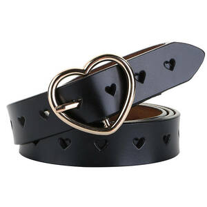  new goods original leather leather belt lady's small belt Heart buckle Heart pattern cow leather casual black black color kcn027-BLACK