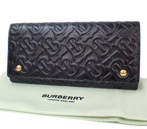 1JX 未使用 定価74,800円 BURBERRY バーバリー TBロゴ エンボス レザー 二つ折り 長財布 8011605 A1189 黒 ブラック ロングウォレット