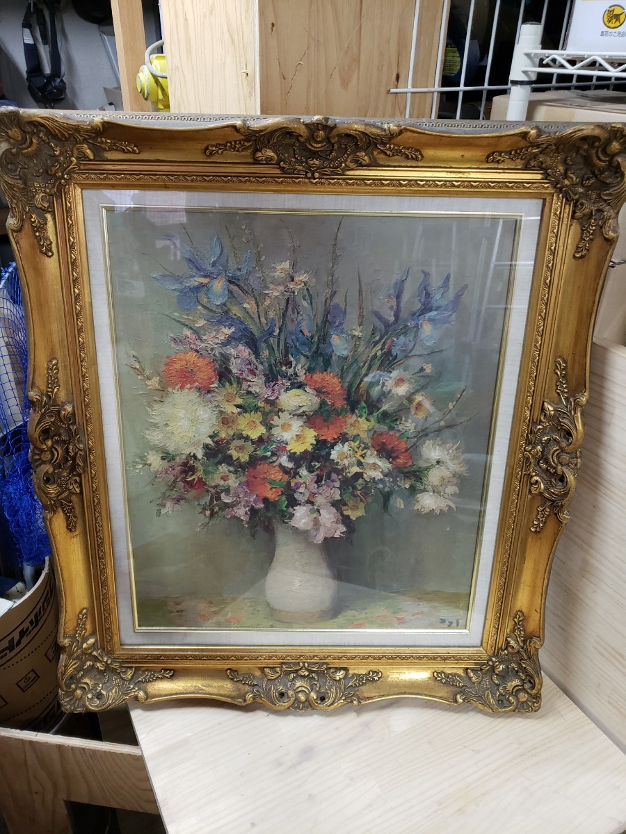 新しく着き 油絵 油彩オリジナル原画 南美穂子 花 薔薇を見つめる女性