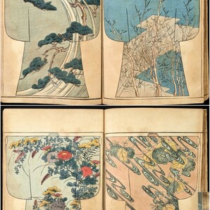 ●明治19年 1886年 模様雛形難波乃梅 全110図 二冊セット 彩色木版画 着物 振袖 模様 雛形 図案集 見本帳 戦前 デザイン アンティーク●の画像9