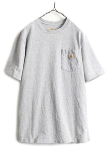 ■ カーハート ポケット付き 半袖 Tシャツ ( メンズ M ) 古着 CARHARTT 半袖Tシャツ ヘビーウェイト ポケT ロゴT 無地 ワンポイント グレー