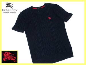 大人気サイズ L(3) 美品 バーバリーブラックレーベル レッドホース刺繍 ケーブル編みデザイン 麻混紡 ニットカットソー