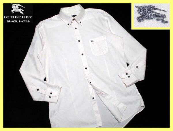 美品 バーバリーブラックレーベル グレーホース刺繍 シャドー千鳥格子総柄 ボタンダウンシャツ サイズ M(39)