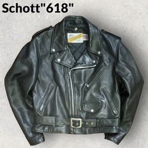 Schott ショット USA製 618 バイカータグ後期 ダブルライダースジャケット 42 ブラック 80s 90s