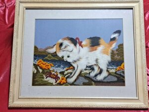 Art hand Auction 중고 고양이 그림 액자(펠트/자수), 삽화, 그림, 다른 사람