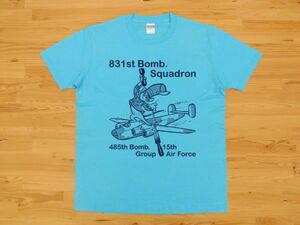 アウトレット処分 第831爆撃飛行隊 アクアブルー 4.0oz 半袖Tシャツ 紺 M ミリタリー ねずみ U.S. AIR FORCE