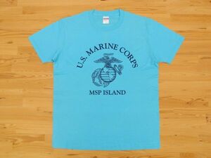 アウトレット処分 U.S. MARINE CORPS アクアブルー 4.0oz 半袖Tシャツ 紺 M ミリタリー USMC マリーン