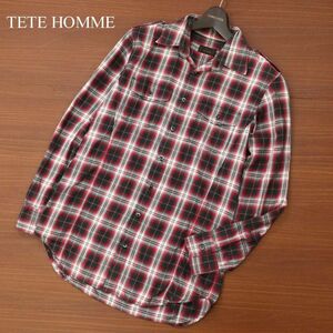 TETE HOMME テットオム 通年 長袖 ミリタリー チェック ワーク シャツ Sz.M位　メンズ 赤　C3T03729_4#C