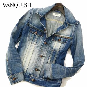 VANQUISH ヴァンキッシュ 通年 USED加工★ スタッズ装飾 デニム ジャケット Gジャン Sz.S　メンズ 日本製　C3T03801_4#O