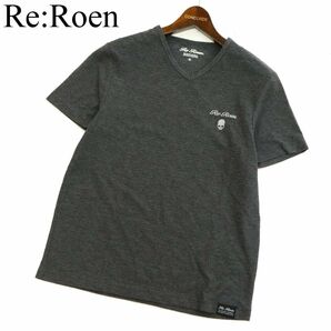 Re:Roen ロエン 春夏 半袖 Vネック スカル ロゴ刺繍★ カットソー Tシャツ Sz.M メンズ グレー C3T04009_5#Dの画像1