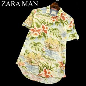 ZARA MAN ザラ マン 春夏 半袖 ボタニカル 総柄★ 【麻 リネン混】 アロハ シャツ Sz.S　メンズ　C3T04017_5#A