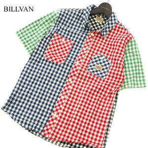 BILLVAN ビルバン 春夏 ロゴタグ クレイジー切替★ ギンガムチェック 半袖 シャツ Sz.M　メンズ　C3T04207_5#A