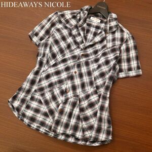 HIDEAWAYS NICOLE ハイダウェイ ニコル 春夏 襟ワイヤー★ 切替デザイン 半袖 スリム シャツ Sz.46　メンズ　C3T04176_5#A