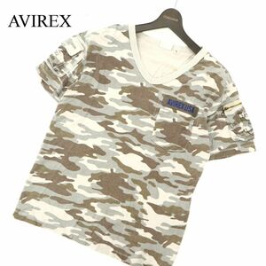 AVIREX アヴィレックス 春夏 半袖 【カモフラ 総柄】 ロゴ刺繍★ ポケット カットソー ポケTシャツ Sz.M　メンズ　C3T04085_5#D