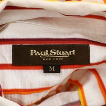 Paul Stuart ポール・スチュアート 春夏 半袖 ストライプ★ ボタンダウン シャツ Sz.M　メンズ 白　C3T04539_5#A_画像5