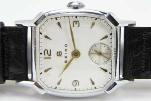 戦後初ムーブメントモデル☆１９４０年代頃精工舎製　SEIKOセバナナ型Sマーク鶴印スモールセコンド　角形手巻紳士腕時計　非常に稀少モデル