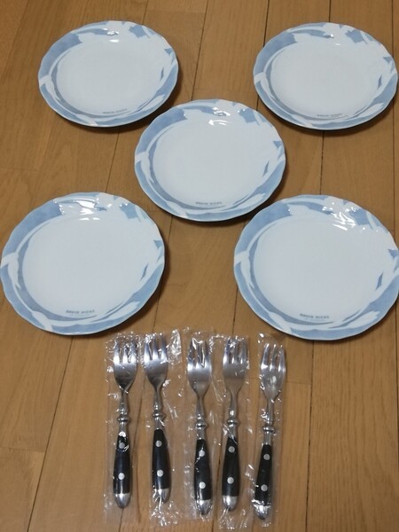 即決!送料込 DAVID HICKS デイビッド ヒックス デザート皿(ケーキ皿、小皿) 5枚 フォーク5本