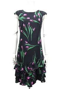 [ used ]Maglie par ef-dema-liepa- ef-de One-piece lady's black floral print spring summer made in Japan size 11. price cut 