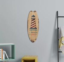 即決◇ 木製サーフ型ハンギングボード インテリア サーフボード 看板 ボード 壁掛け 装飾 カジュアル 雑貨 木製 サーフィン 貝殻_画像6