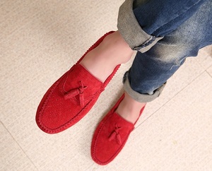  prompt decision # Loafer slip-on shoes men's shoes cow leather driving shoes original leather suede leather tassel ventilation 6 color red selection 25cm