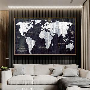 即決) RELIABLI アート世界地図黒と白の写真古典的なスタイルのキャンバスの絵画壁抽象アート現代家の装飾フレームレス