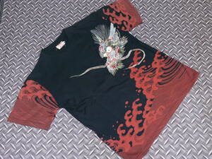 ♪花旅楽団 SCRIPT スクリプト ◆龍波柄　刺繍プリントTeeシャツ ◆SIZE M ◆ブラック　未使用品