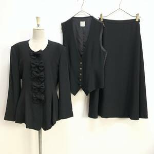 ☆VINTAGE 当時物 KANEKO ISAO カネコイサオ 3点セット 上下 ジャケット ジレ スカート ブラック 黒 ピンクハウス【送料一律/同梱可能】B