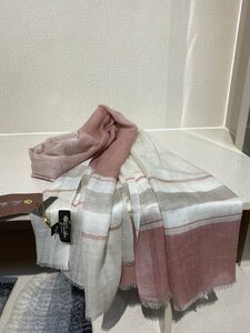 夏新品　Loro Piana イタリア　ロロピアーナ　マフラー　ストール　やわらかい カシミア100％　タグ付き レッド系　ホワイト