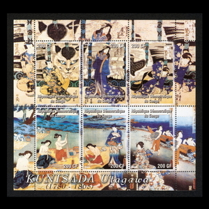 ■コンゴ切手　2005年　歌川国貞(一代目) / 浮世絵 / 歌舞伎　6種シート