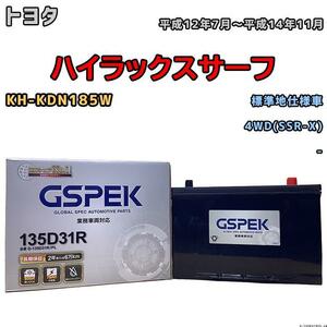 バッテリー デルコア GSPEK トヨタ ハイラックスサーフ KH-KDN185W 4WD(SSR-X) 135D31R