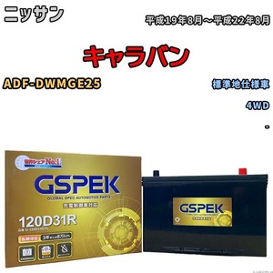 バッテリー デルコア GSPEK ニッサン キャラバン ADF-DWMGE25 4WD G-120D31R/PL