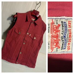 90's ヴィンテージ Levi's リーバイス　日本製　W6505-85 ローズレッド　カラーデニムベスト　ジャケット　デニムベスト　M 赤　1994