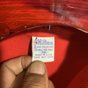 70's ヴィンテージ Hilton ヒルトン USA製 チェーン刺繍 Ruth プルオーバー ボーリングシャツ ポロシャツ 赤 36 レッドの画像7