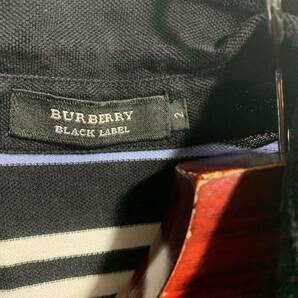 BURBERRY BLACK LABEL バーバリー ブラックレーベル 三陽商会 ホース刺繍 黒×白×青紫 ボーダー ポロシャツ 2 M程度の画像7